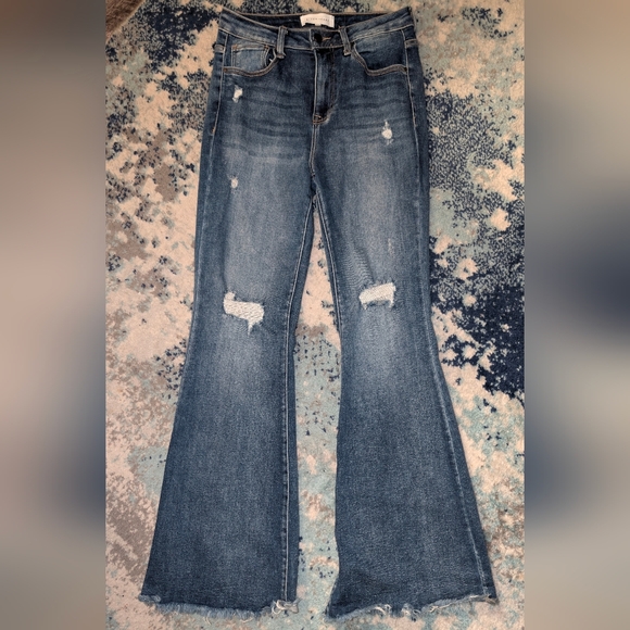 Risen Jeans RDP5537 Womens Distressed High Rise Flare Denim Size 5 27 - Picture 5 of 16